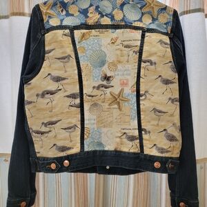 Upcycled Vintage Denim Jacket With Beach Birds